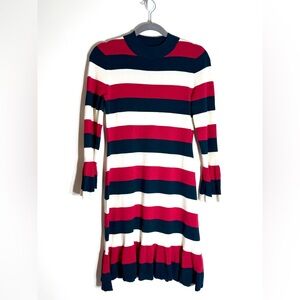 Loft Striped Flutter Sleeve Ribbed Sweater Dress